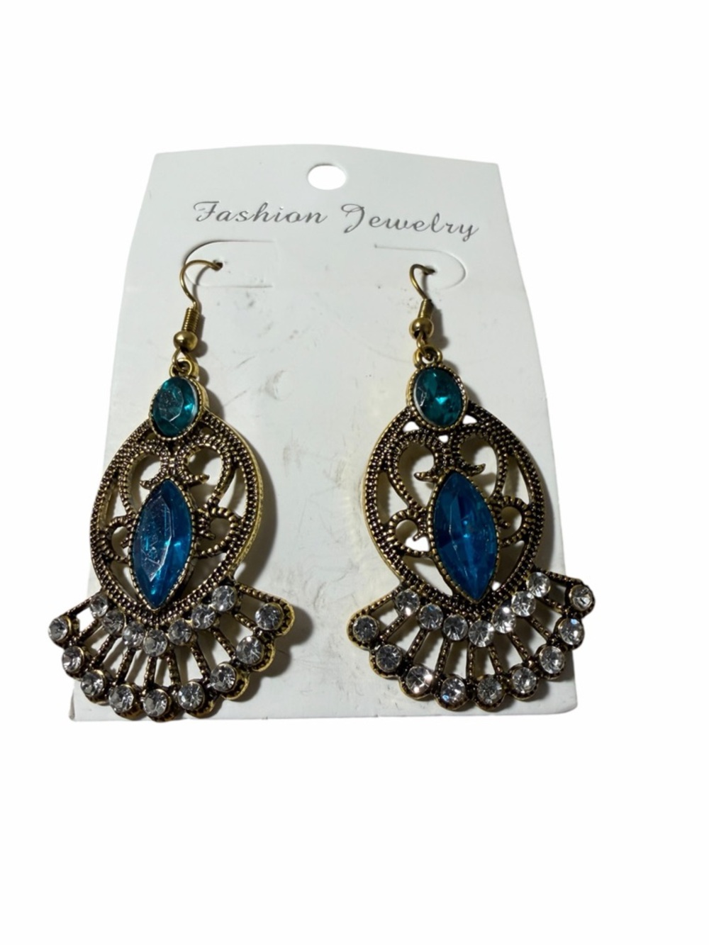 Fashion Jewelry Gold-Tone Teal and Blue Crystal Chandelier Earrings